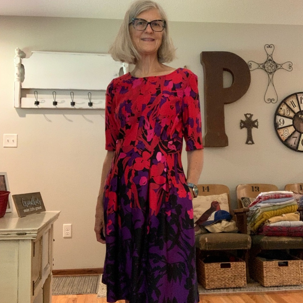 Julian Taylor Red and Purple Floral Midi Dress